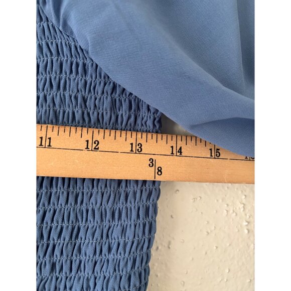 1.State Womens Blue Smocked Crop Top With Puff Sleeves - Small Lightweight - Picture 8 of 14